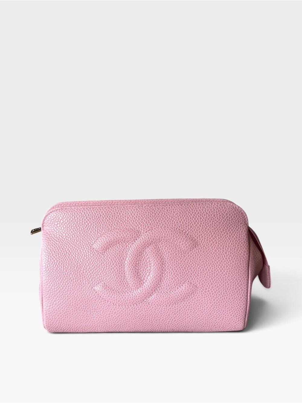 CHANEL Light Pink Caviar Leather Quilted Cosmetic Pouch